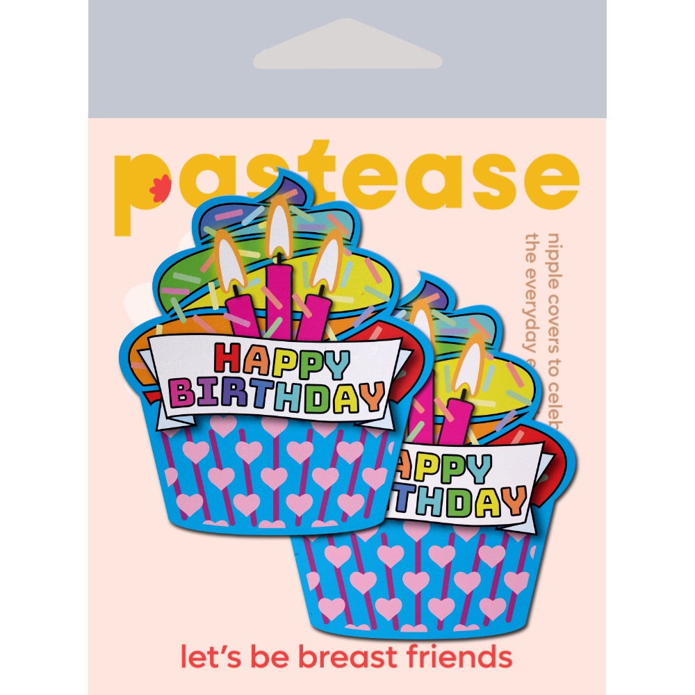 5-Pack: Cupcake: Turquoise & Multi-Color Happy Birthday Nipple Pasties by Pastease® o/s