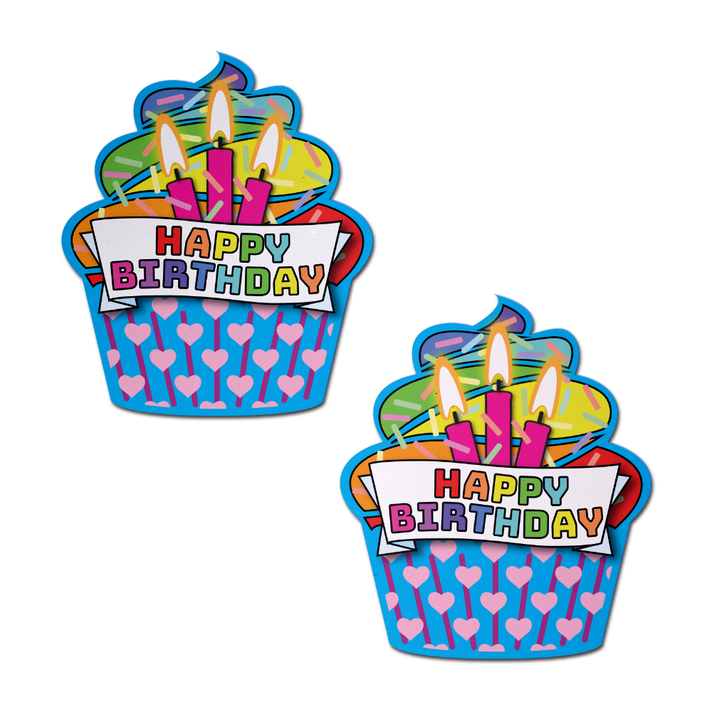 5-Pack: Cupcake: Turquoise & Multi-Color Happy Birthday Nipple Pasties by Pastease® o/s