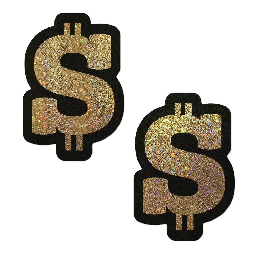 5-Pack: Money: Gold Glitter Dollar Sign Nipple Pasties by Pastease® o/s