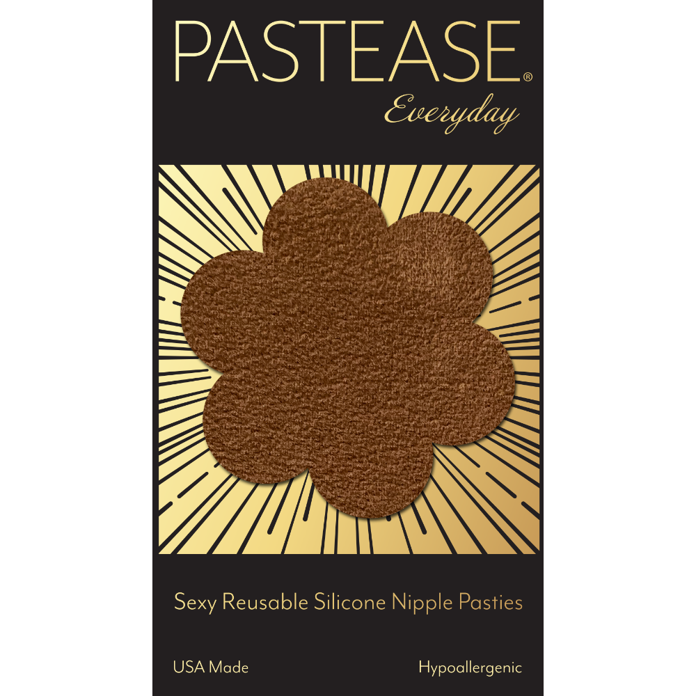 5-Pack: Reusable Pasties: Cocoa Dark Brown Nude Vegan Suede Flower Reusable Nipple Covers by Pastease Everyday™ o/s