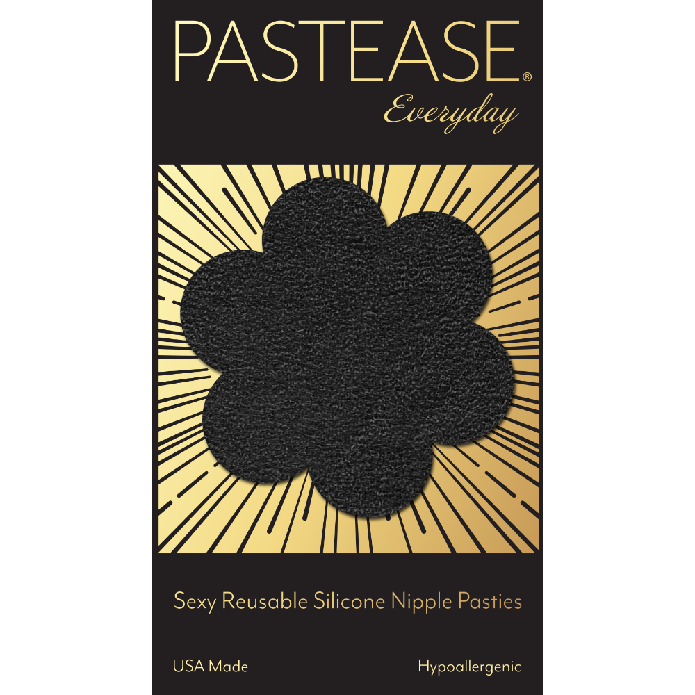 5-Pack: Reusable Pasties: Onyx Flat Black Vegan Suede Flower Reusable Nipple Covers by Pastease Everyday™ o/s