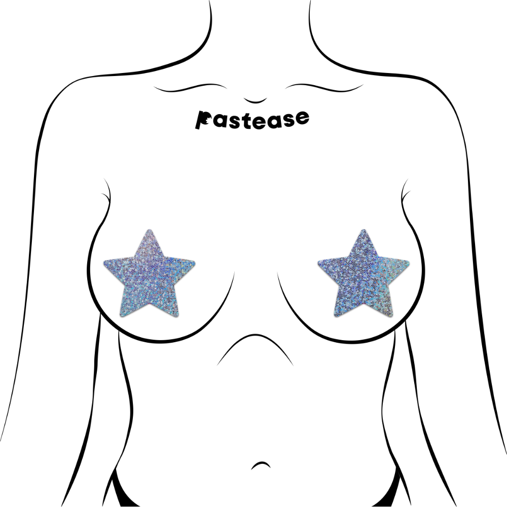 5-Pack: Everyday Reusable: Glittering Silver Star Reusable Nipple Pasties by Pastease® Everyday o/s