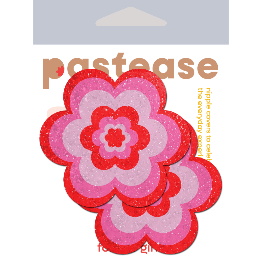 5-Pack: Daisy: Red & Pink Glitter Velvet Pumping Daisy Nipple Pasties by Pastease®