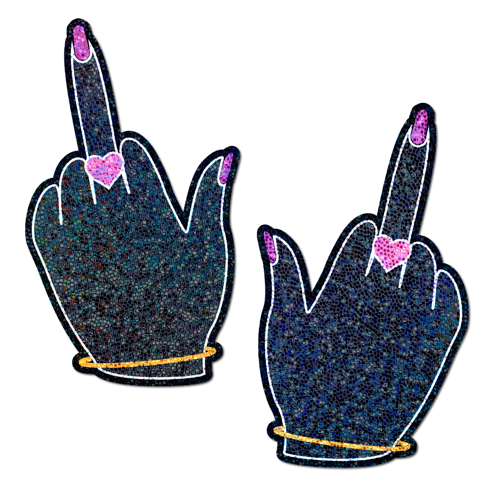5-Pack: Middle Finger Pasties: Glittering F*ck You Lady Hands Nipple Covers by Pastease®