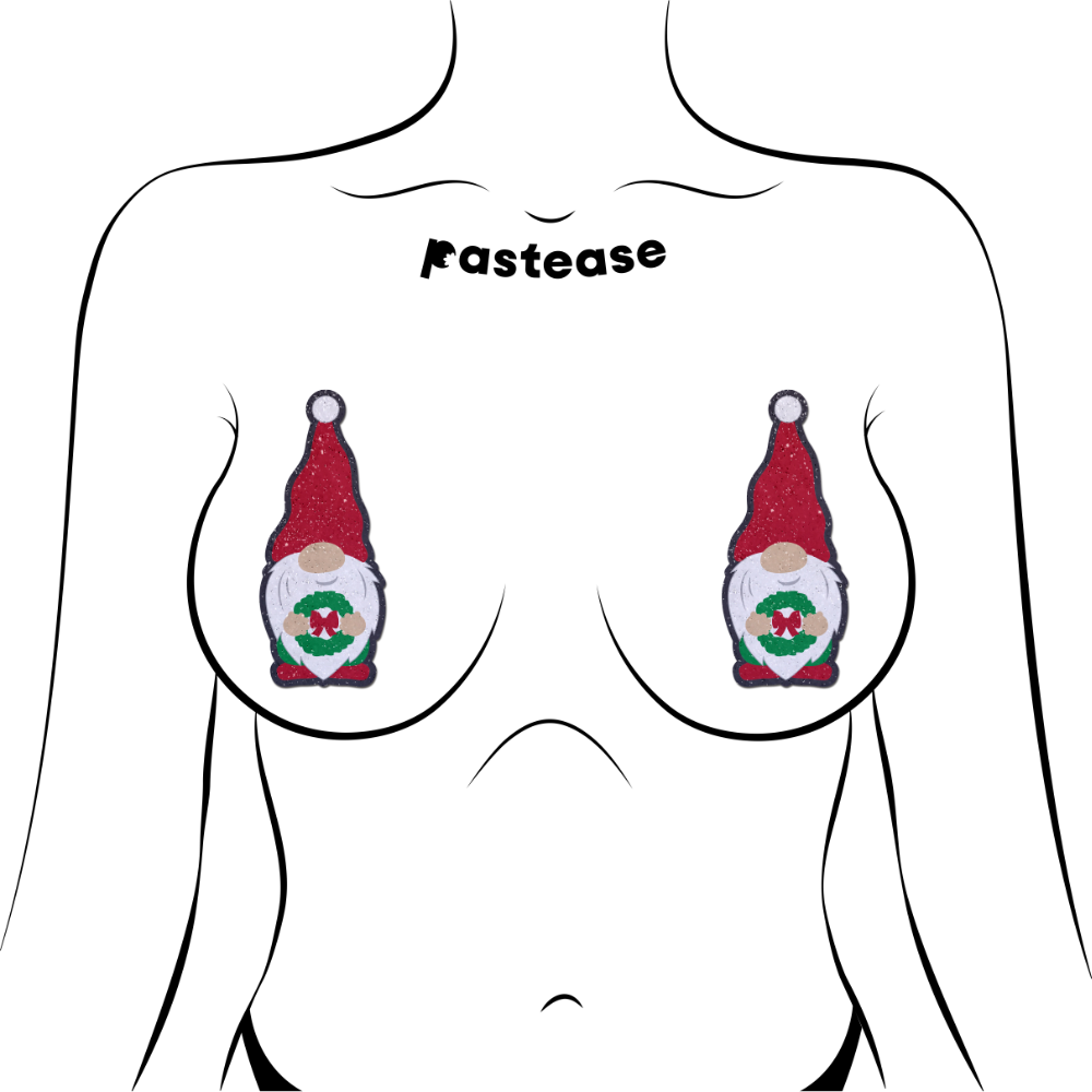5 Pack: Gnome Pasties: Christmas Wreath Garden Gnome Nipple Covers by Pastease®