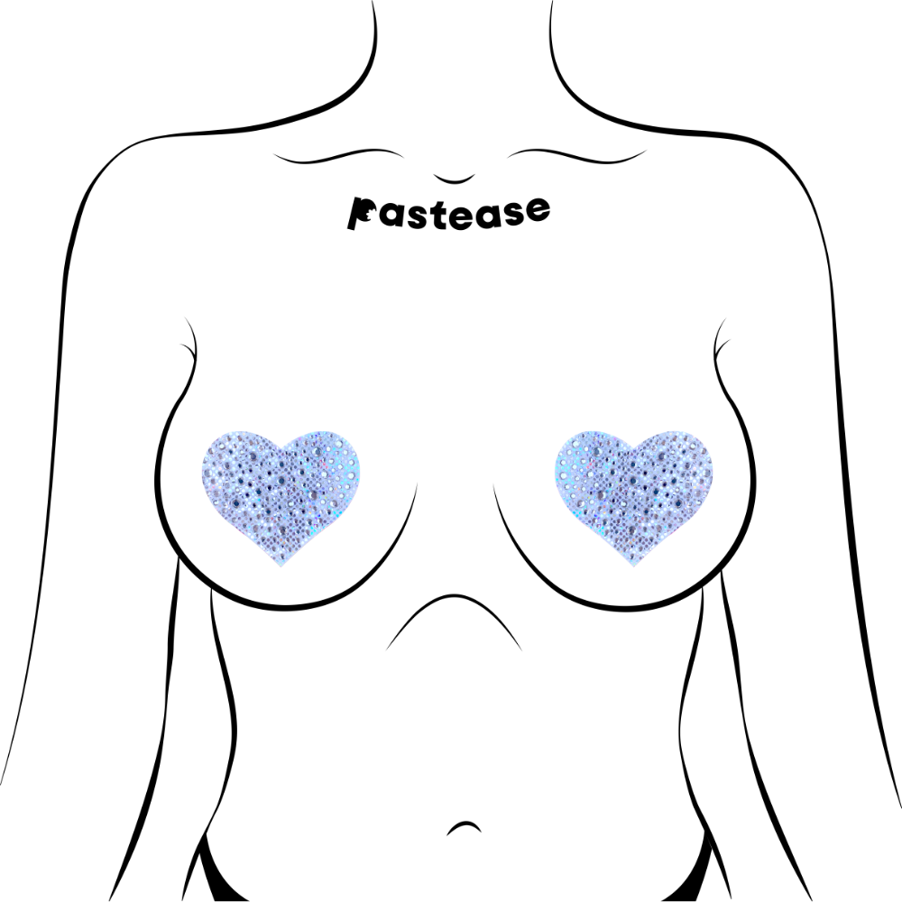 5-Pack: Love: Crystal Silver Sparkling Heart Nipple Pasties by Pastease® o/s