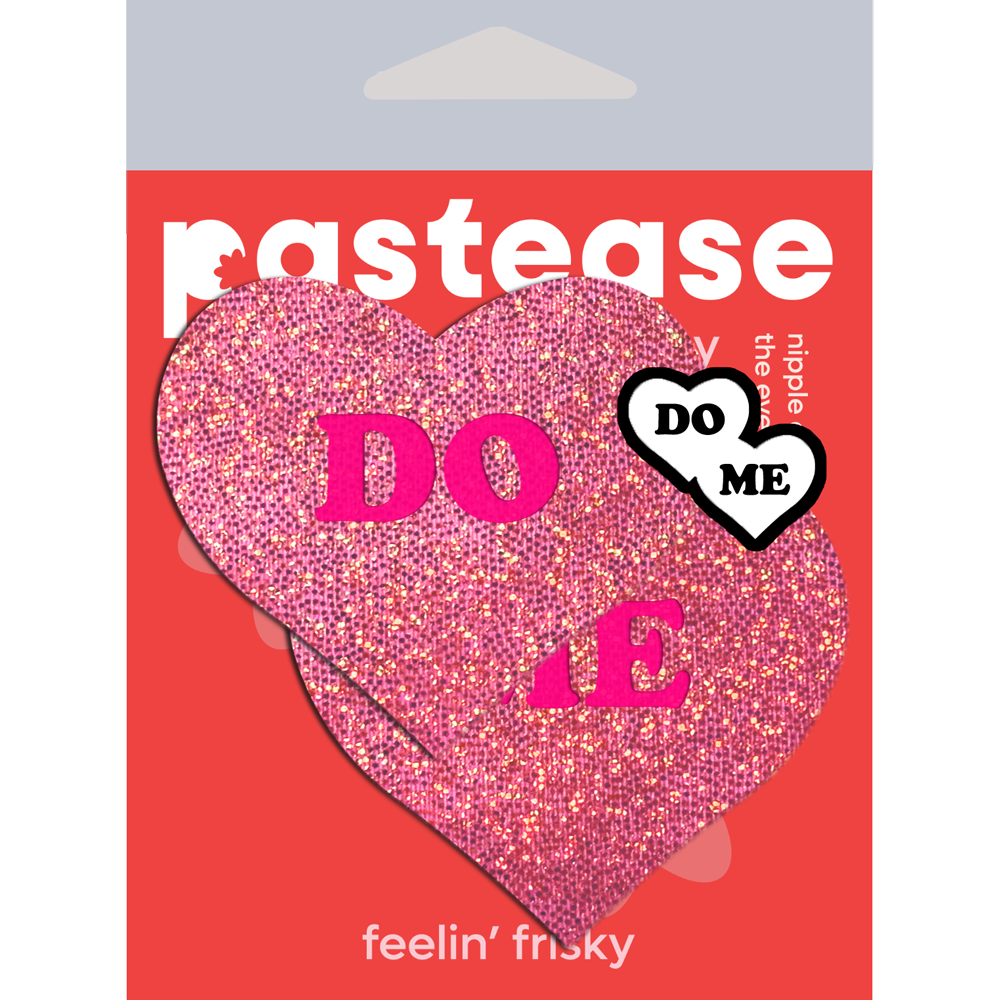 5 Pack: Love: 'DO ME' in Neon Pink on Pink Glitter Heart Nipple Pasties by Pastease