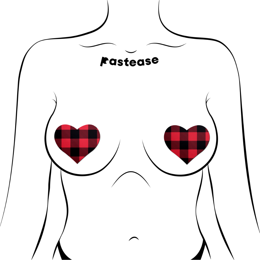 5 Pack: Love: Buffalo Plaid Heart Nipple Pasties in Red & Black by Pastease®