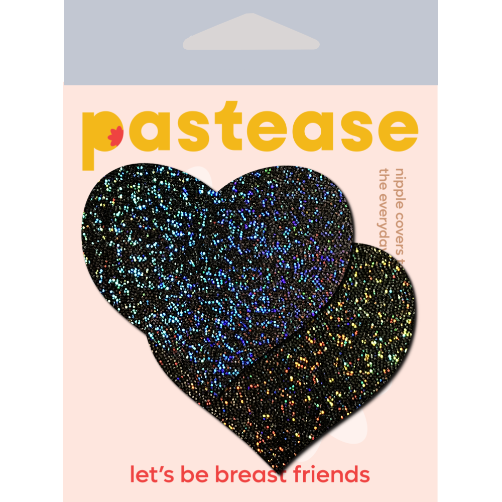 5-Pack: Love: Black Glitter Heart Nipple Pasties by Pastease® o/s