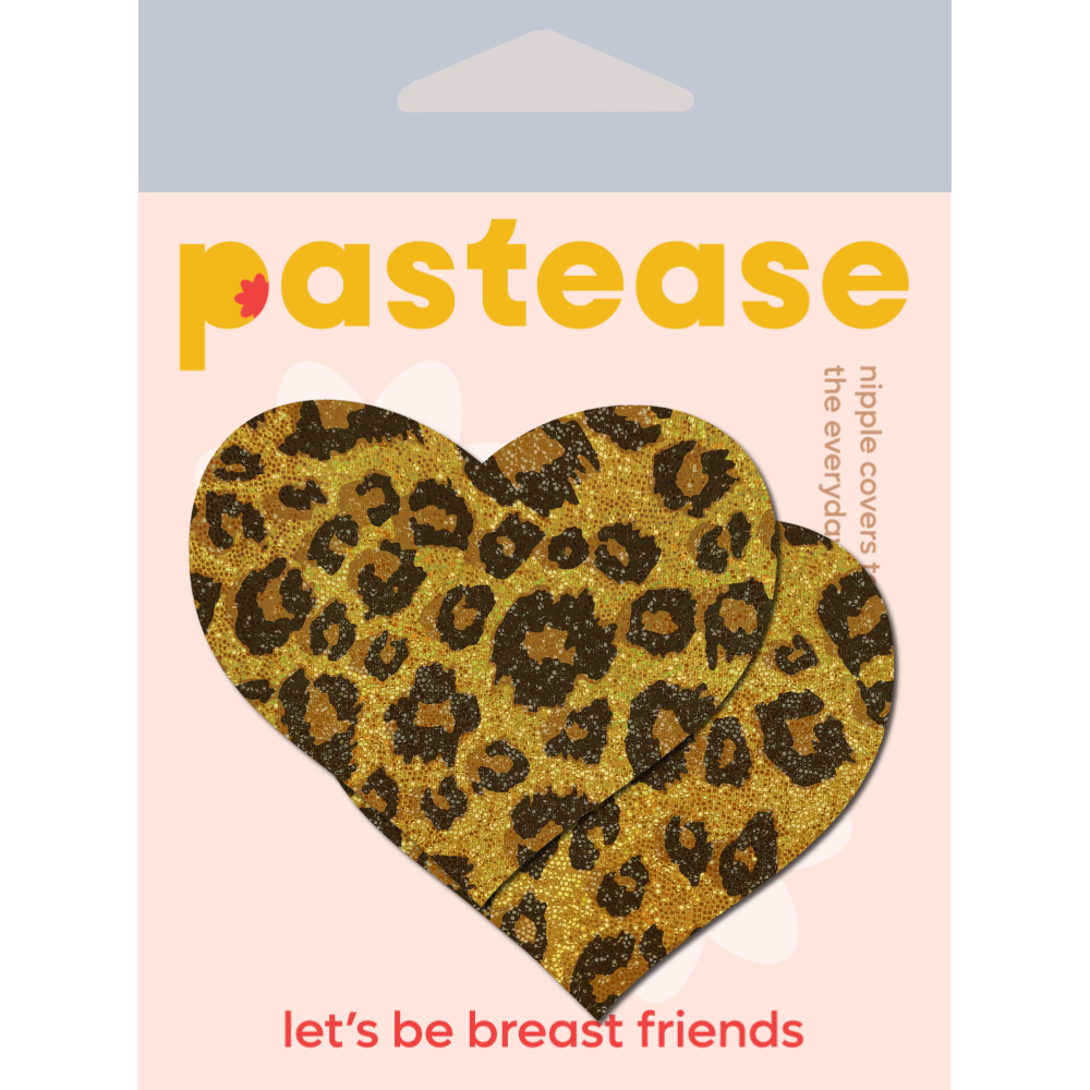 5-Pack: Love: Gold Glittering Cheetah Heart Nipple Pasties by Pastease®