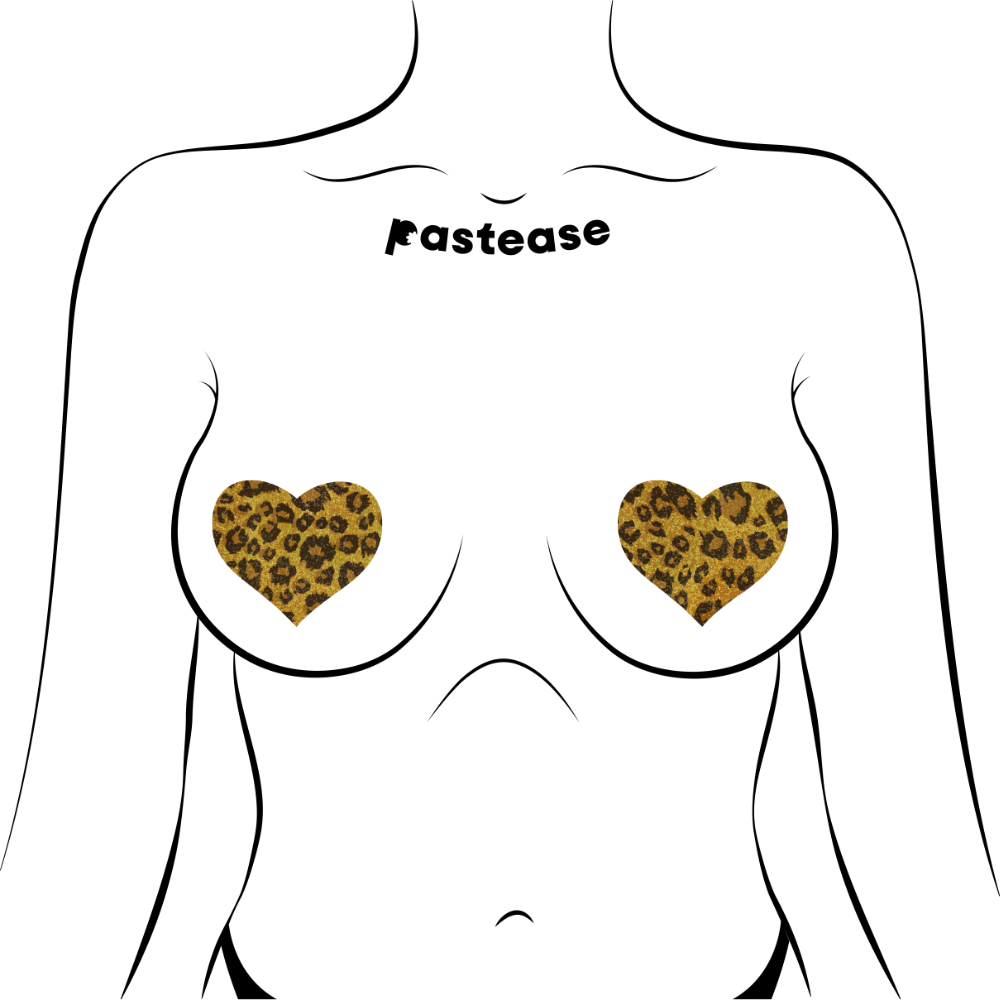 5-Pack: Love: Gold Glittering Cheetah Heart Nipple Pasties by Pastease®