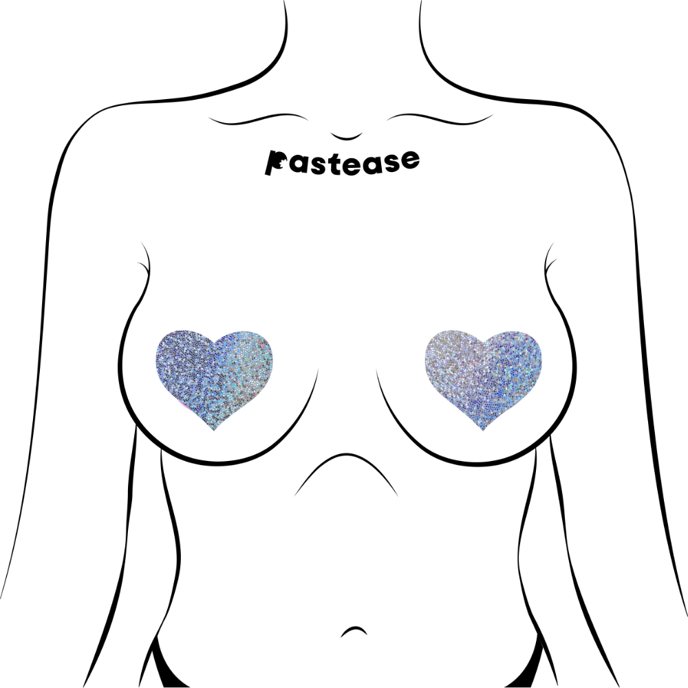 5-Pack: Love: Silver Glitter Heart Nipple Pasties by Pastease® o/s