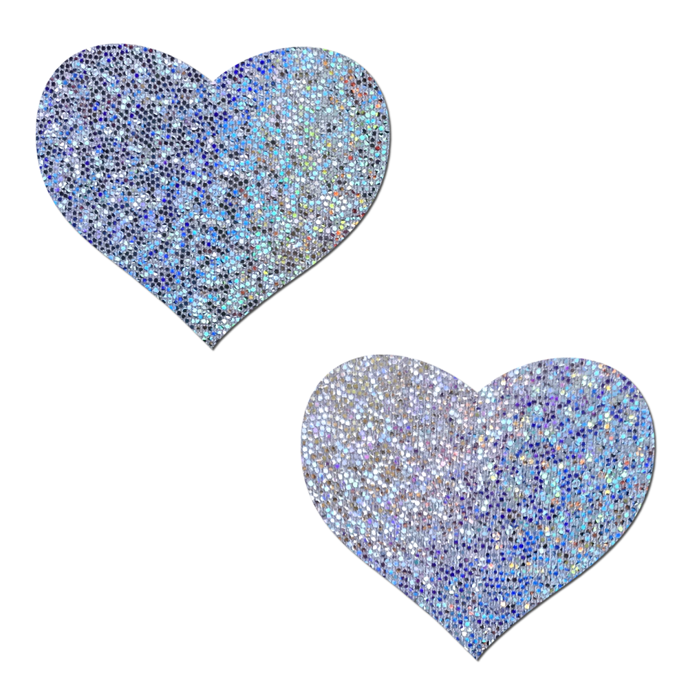 5-Pack: Love: Silver Glitter Heart Nipple Pasties by Pastease® o/s