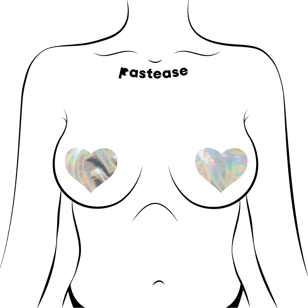 5-Pack: Love: Silver Holographic Heart Nipple Pasties by Pastease® o/s
