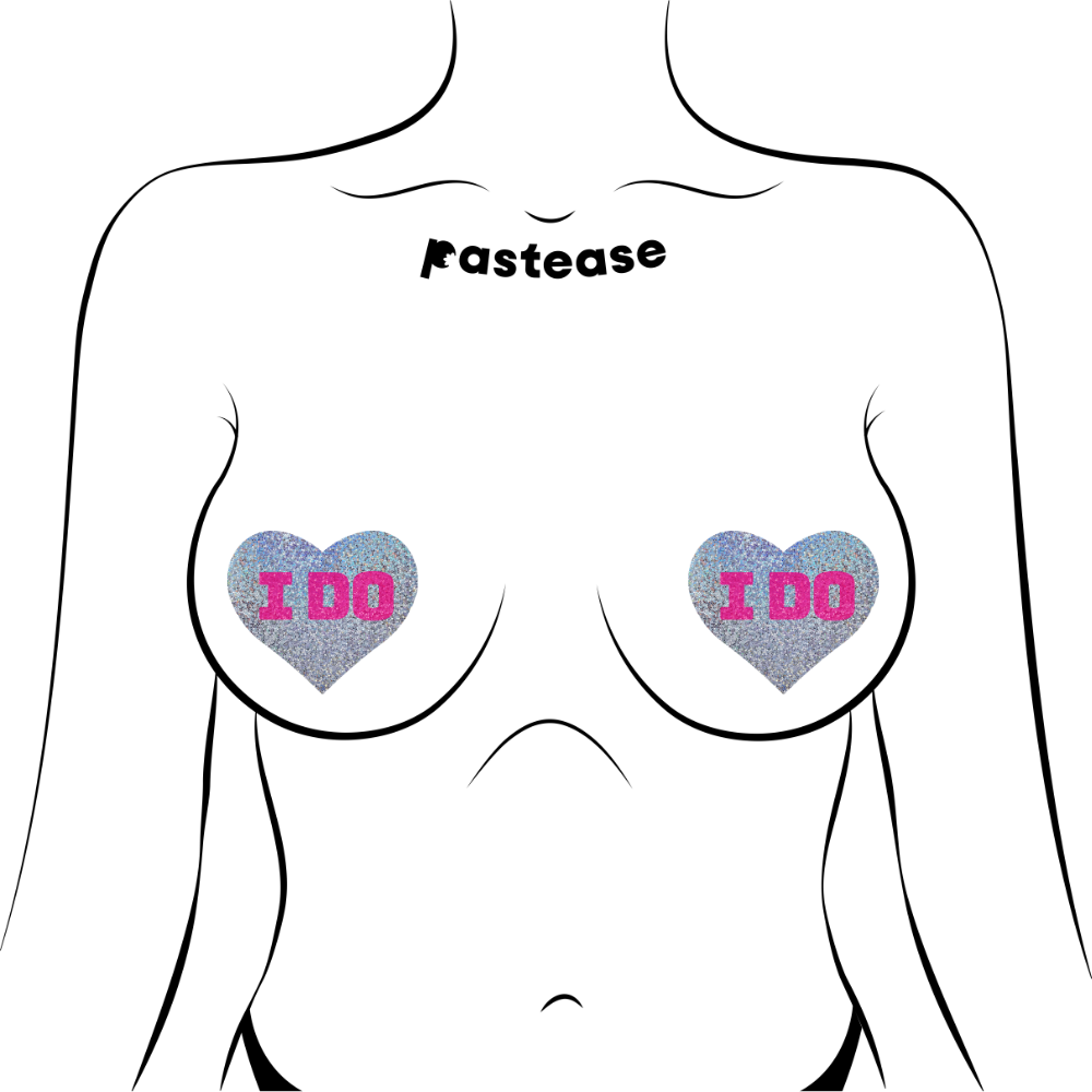 5-Pack: Love: Bridal Silver Glitter Hearts with Pink "I Do" Nipple Pasties by Pastease® o/s