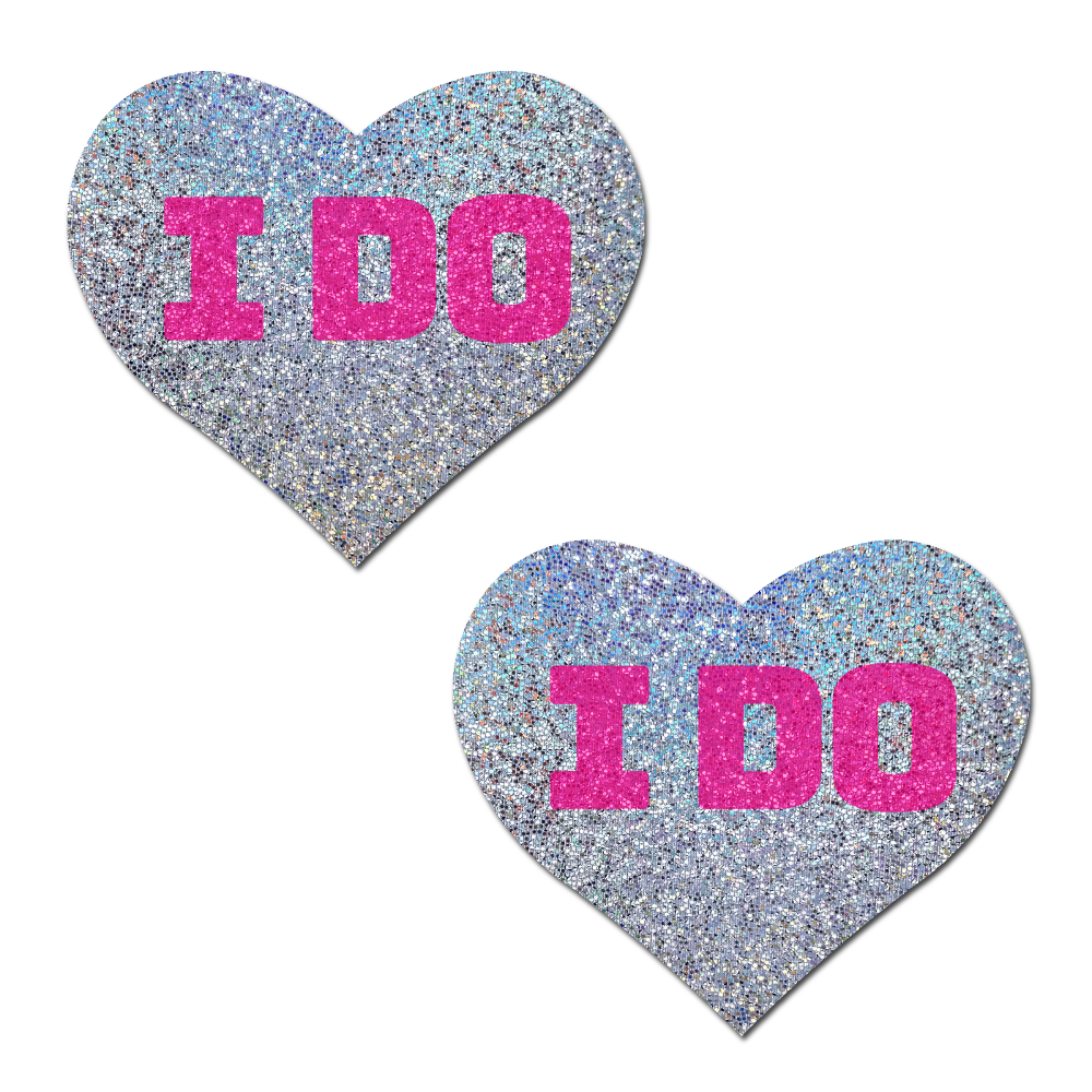 5-Pack: Love: Bridal Silver Glitter Hearts with Pink "I Do" Nipple Pasties by Pastease® o/s