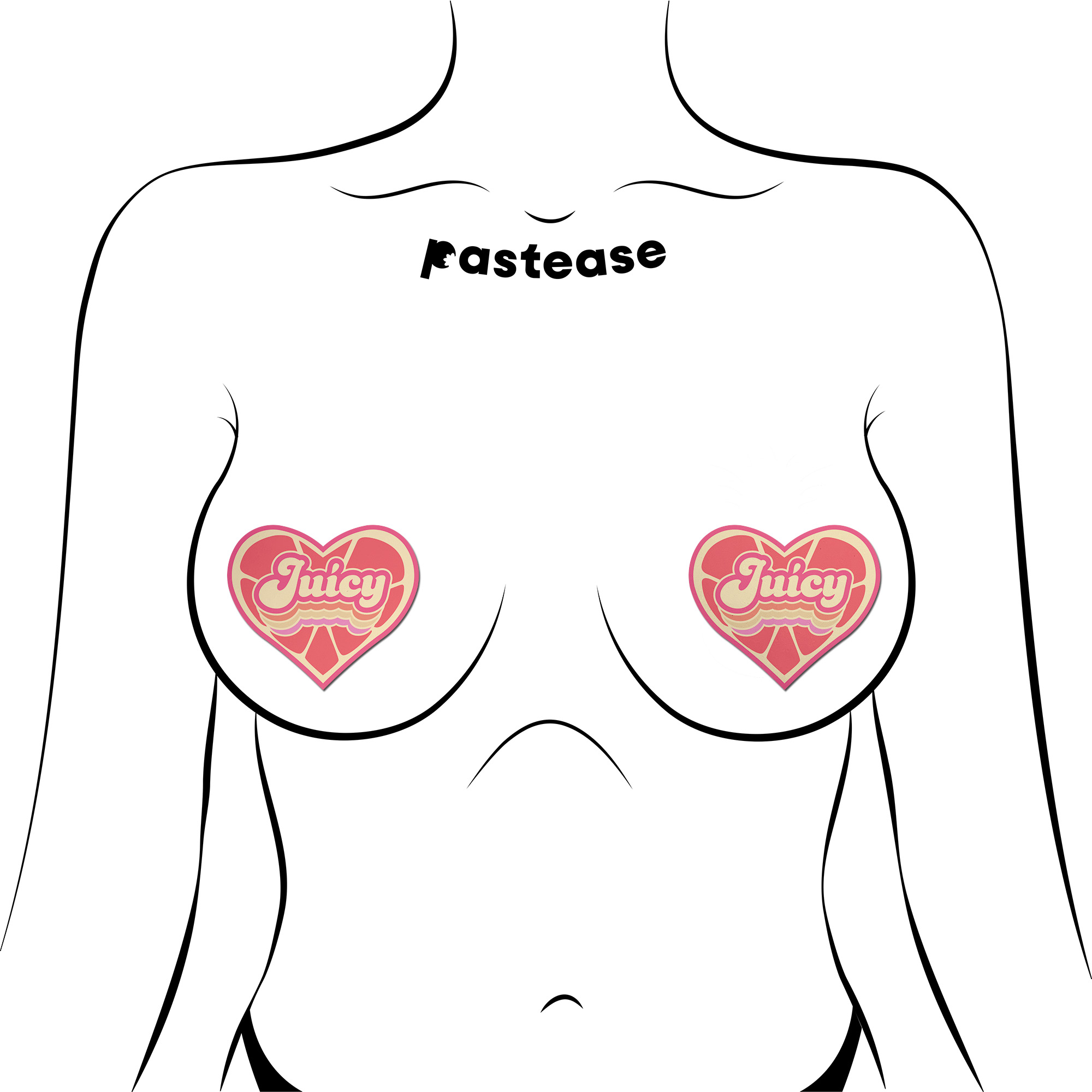 5 Pack: Love: 'Juicy' Pink Grapefruit Retro Heart Pasties Affirmations by Pastease