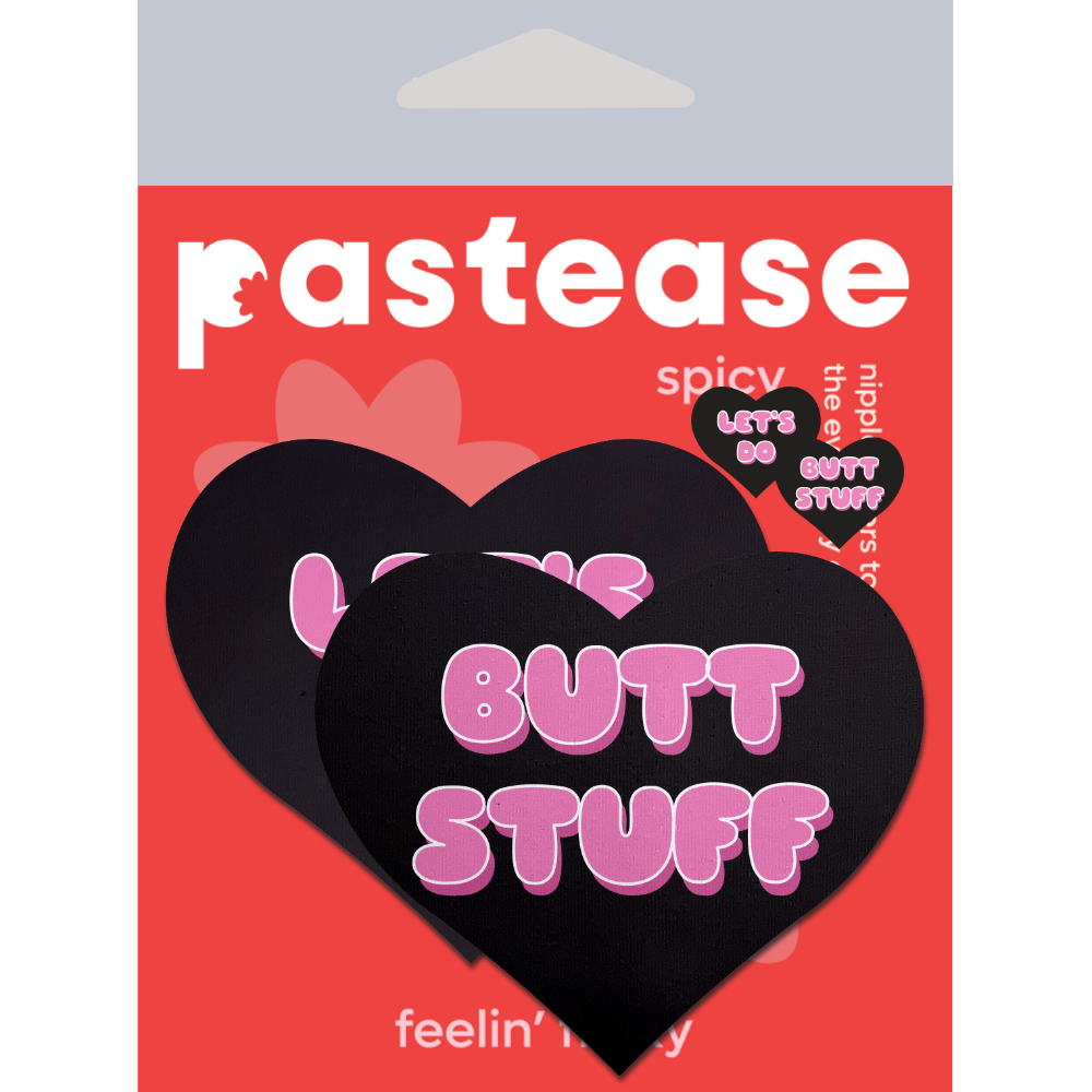 5-Pack: Love: 'Let's Do Butt Stuff' in Black & Pink Heart Nipple Pasties by Pastease®