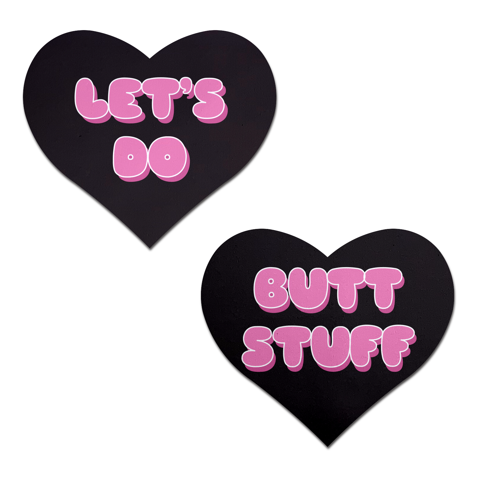 5-Pack: Love: 'Let's Do Butt Stuff' in Black & Pink Heart Nipple Pasties by Pastease®