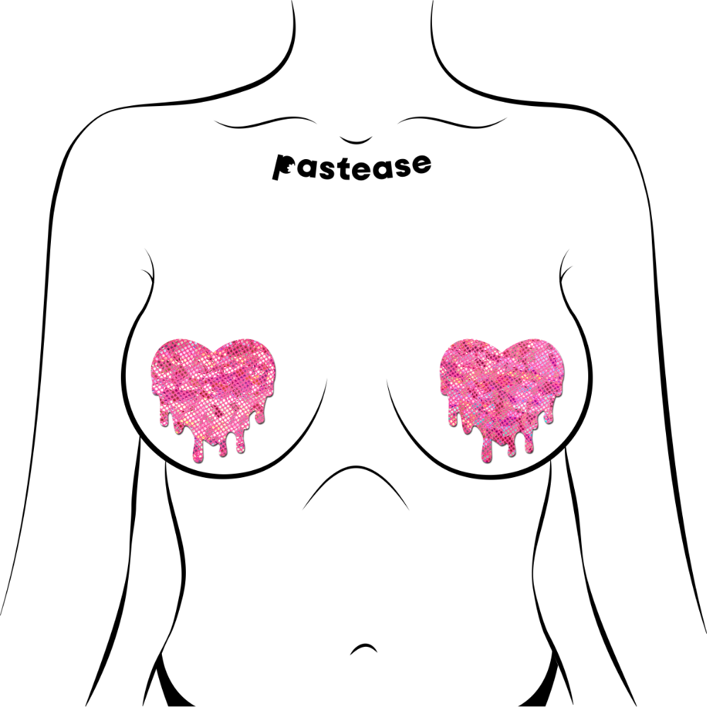 5 Pack: Melty Heart: Shattered Glass Disco Ball Pink Melty Heart Nipple Pasties by Pastease® o/s