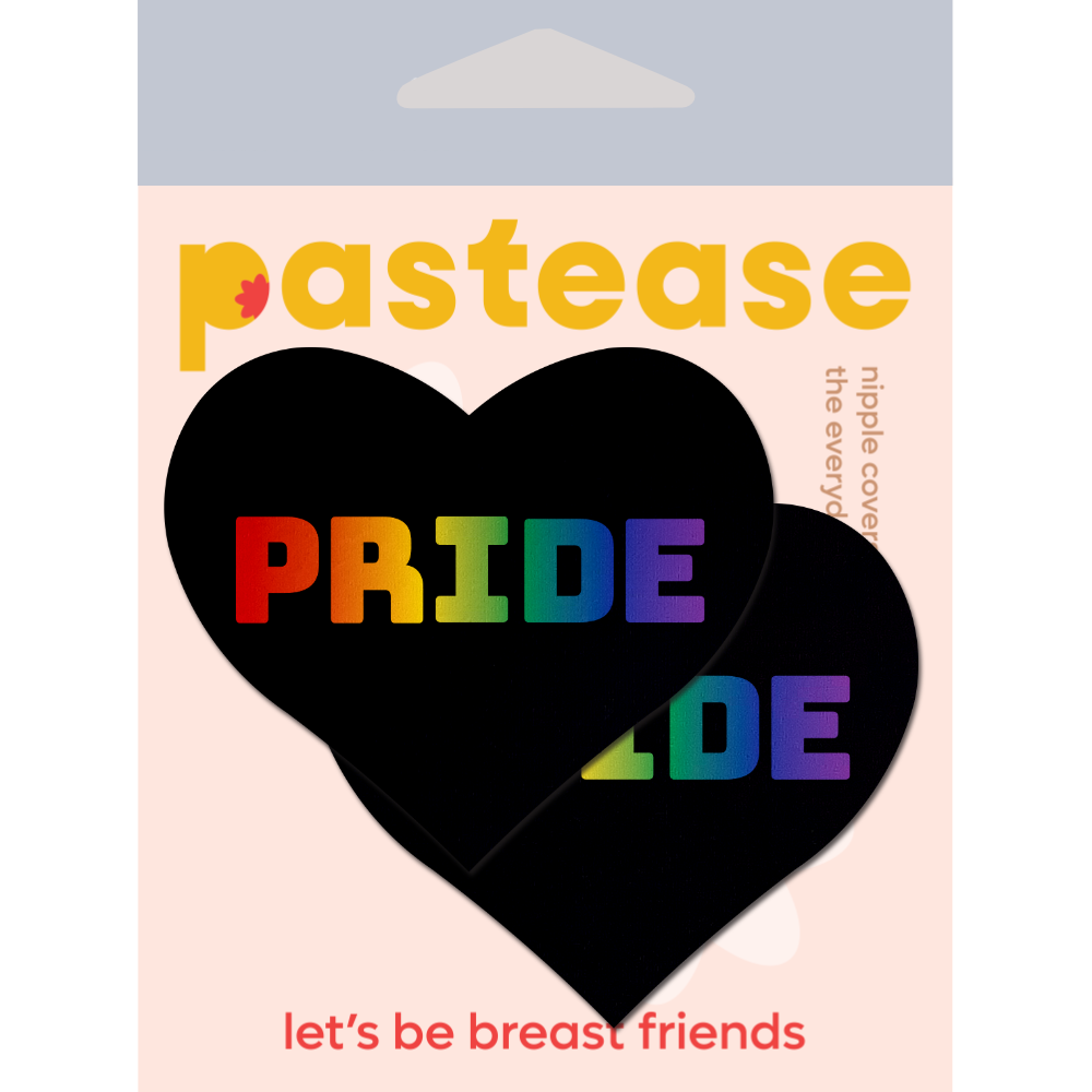 5-Pack: Love: Rainbow 'PRIDE' on Black Heart Nipple Pasties by Pastease® o/s