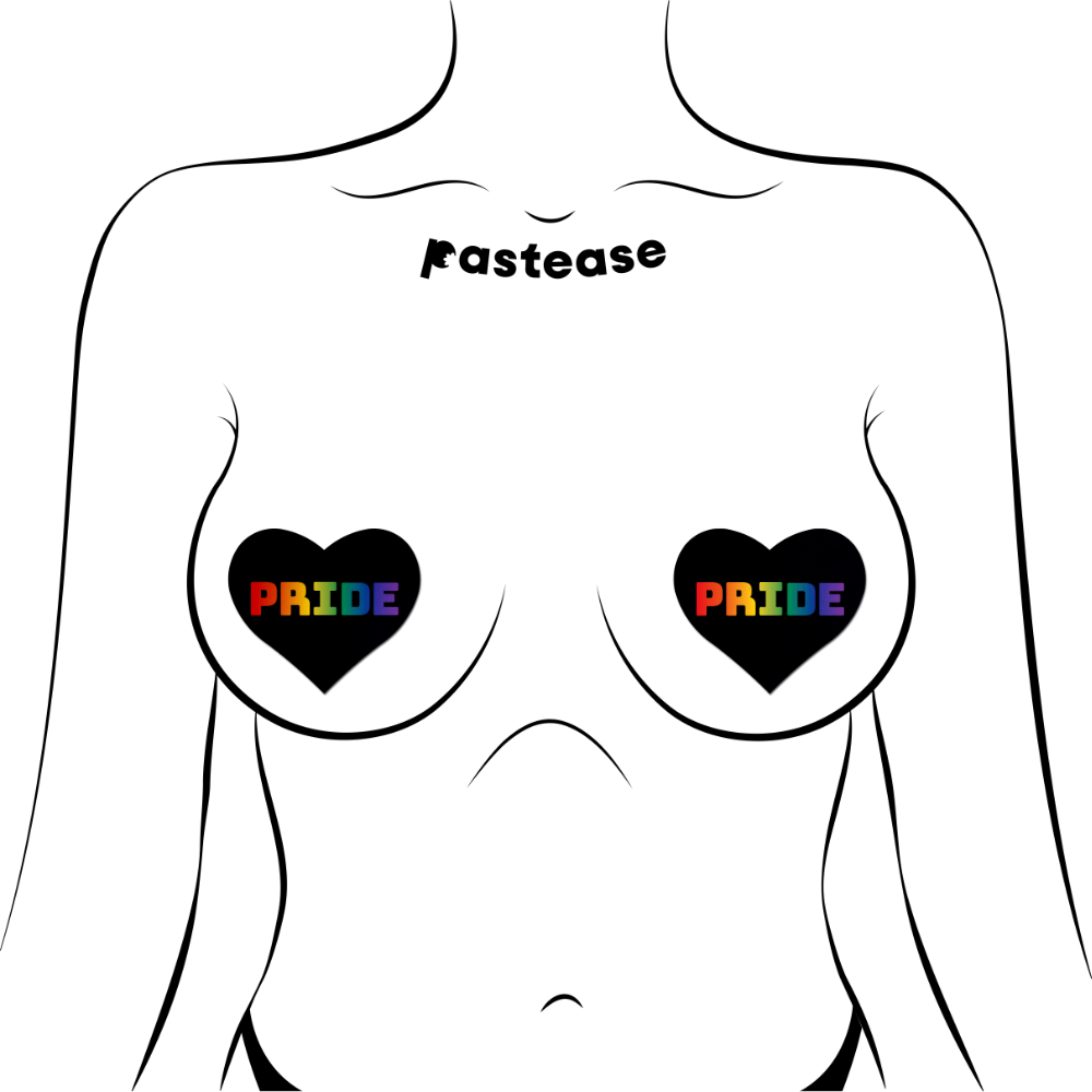 5-Pack: Love: Rainbow 'PRIDE' on Black Heart Nipple Pasties by Pastease® o/s