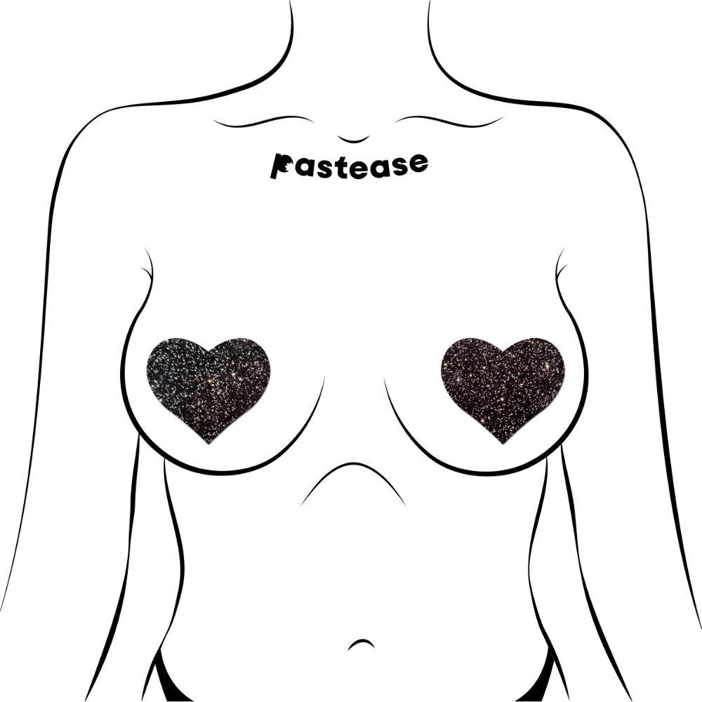 5-Pack: Love: Sparkle Black Heart Nipple Pasties by Pastease® o/s