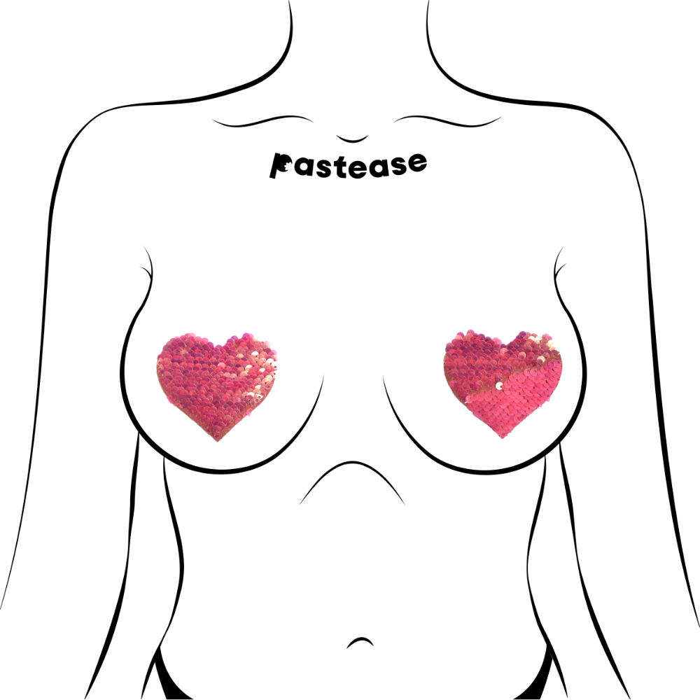 5-Pack: Love: Hot Pink & Matte Pink Color Changing Sequin Heart Nipple Pasties by Pastease® o/s