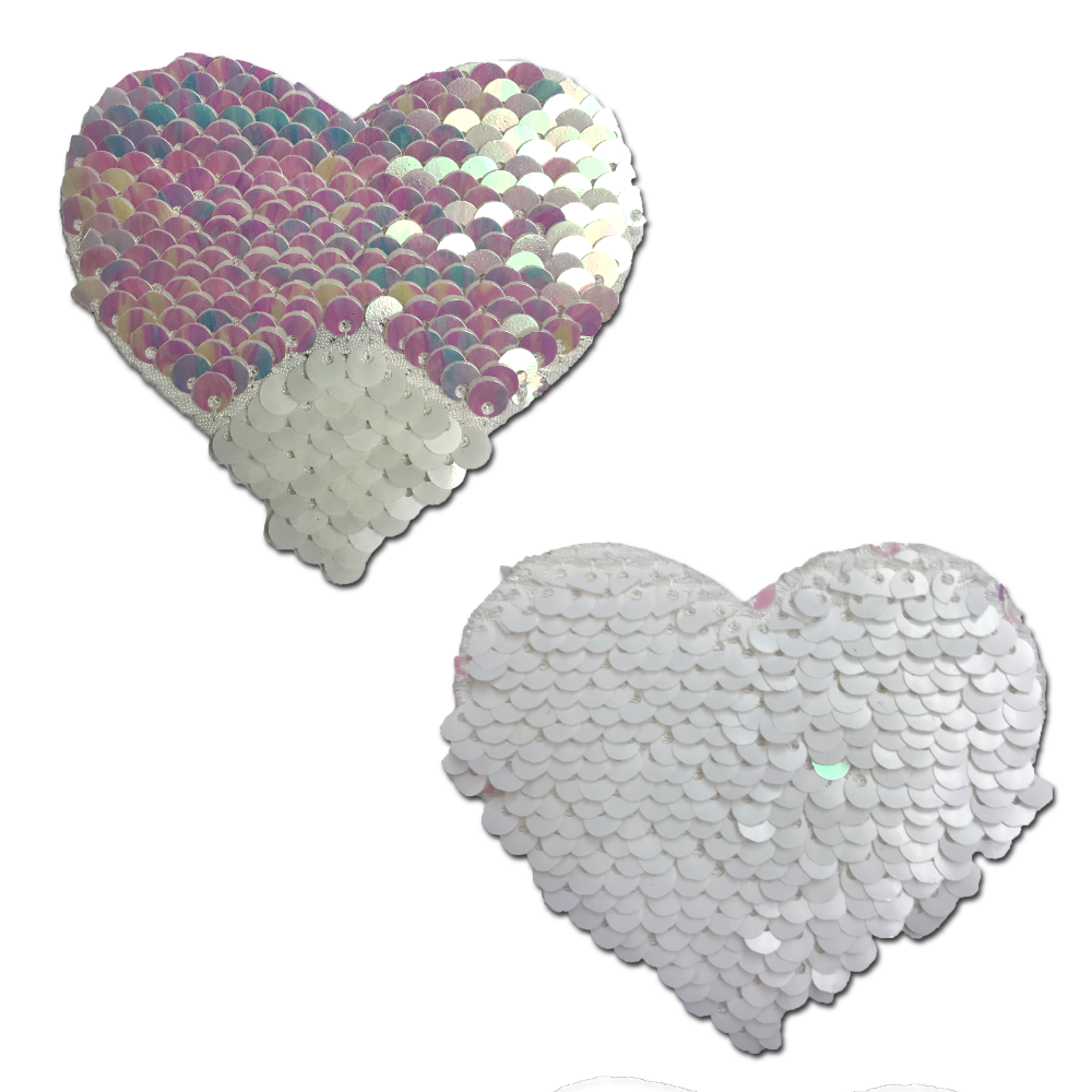 5-Pack: Love: Pearl & White Color Changing Sequin Heart Nipple Pasties by Pastease® o/s
