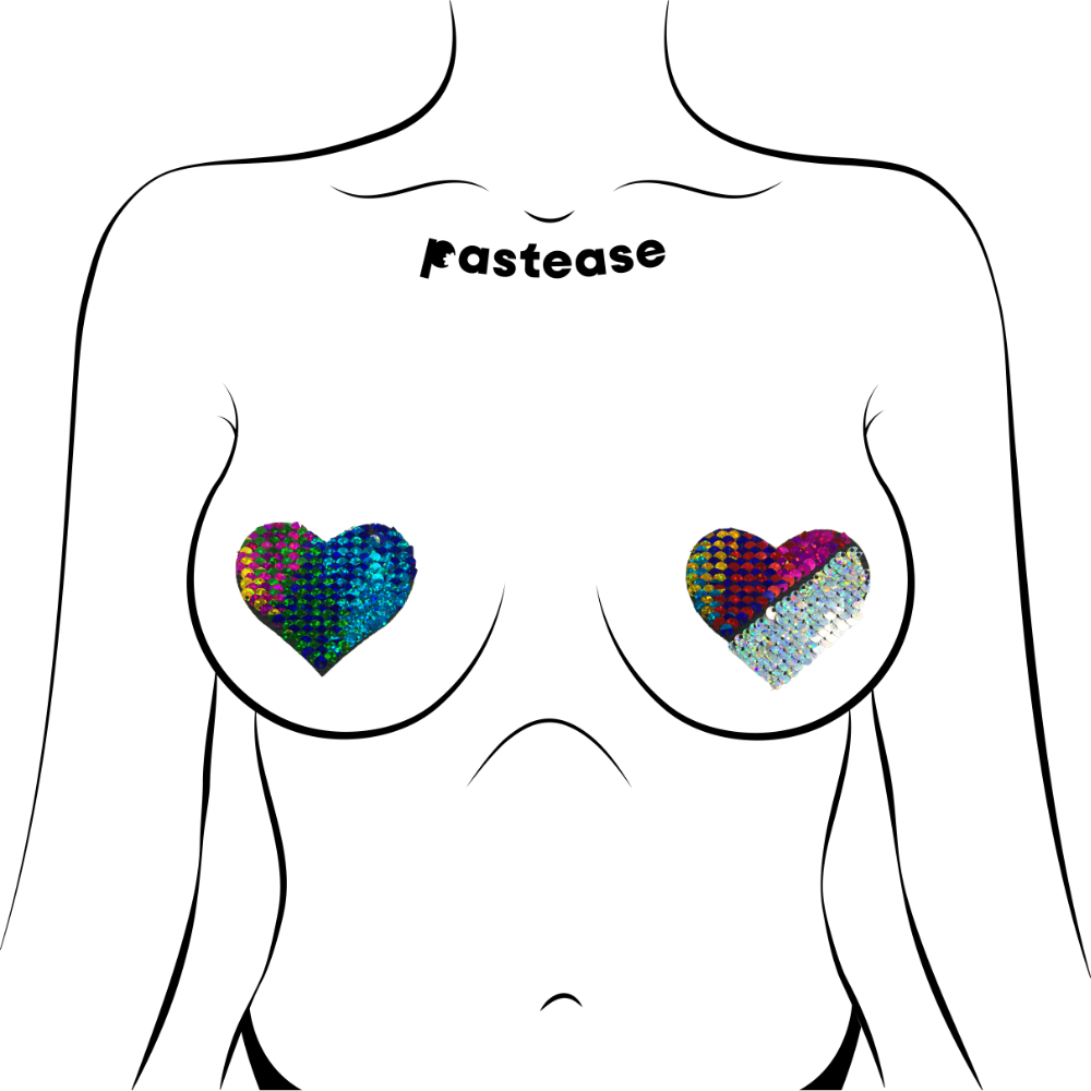 5-Pack: Love: Rainbow & Silver Glitter Color Changing Sequin Heart Nipple Pasties by Pastease® o/s