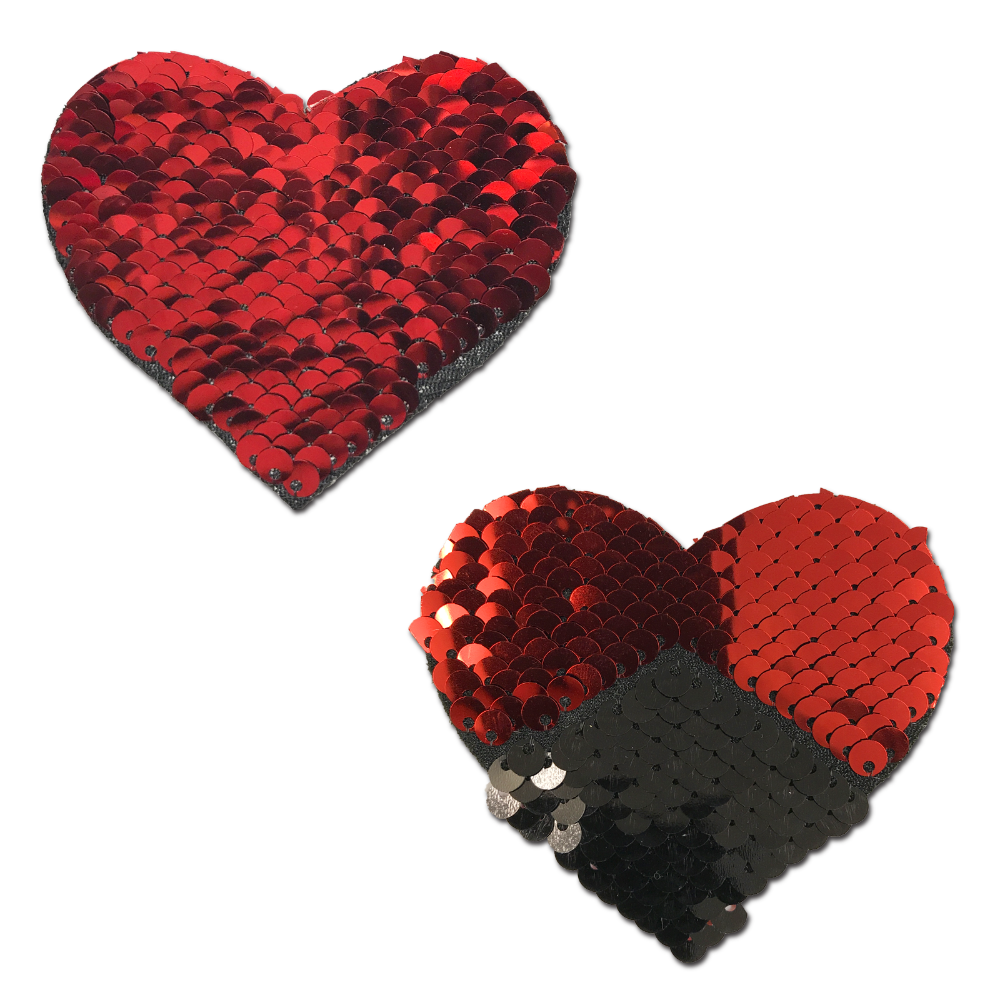 5-Pack: Love: Red & Black Color Changing Sequin Heart Nipple Pasties by Pastease® o/s