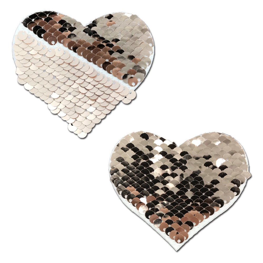 5-Pack: Love: Rose Gold Shiny & Matte Flip Sequin Heart Nipple Pasties by Pastease®