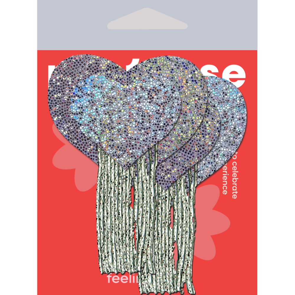 5-Pack: Love: Silver Glitter Hearts with Tassel Fringe Nipple Pasties by Pastease® o/s