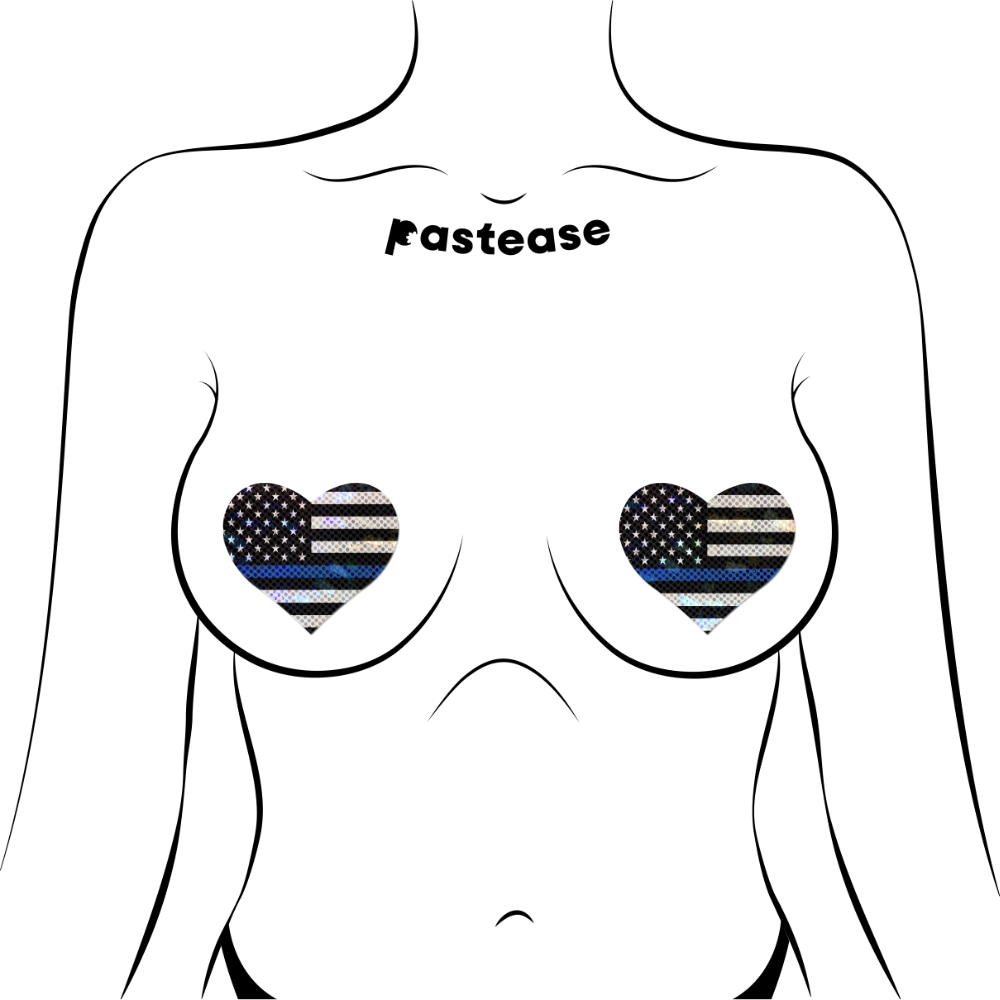 5-Pack: Love: Thin Blue Line American Flag Flashy Heart Nipple Pasties by Pastease o/s