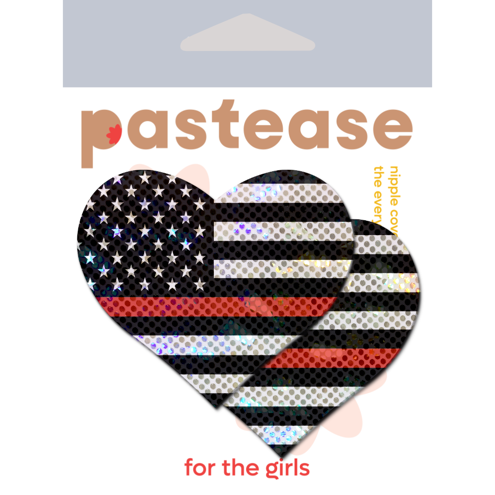 5-Pack: Love: Thin Red Line American Flag Flashy Heart Nipple Pasties by Pastease o/s