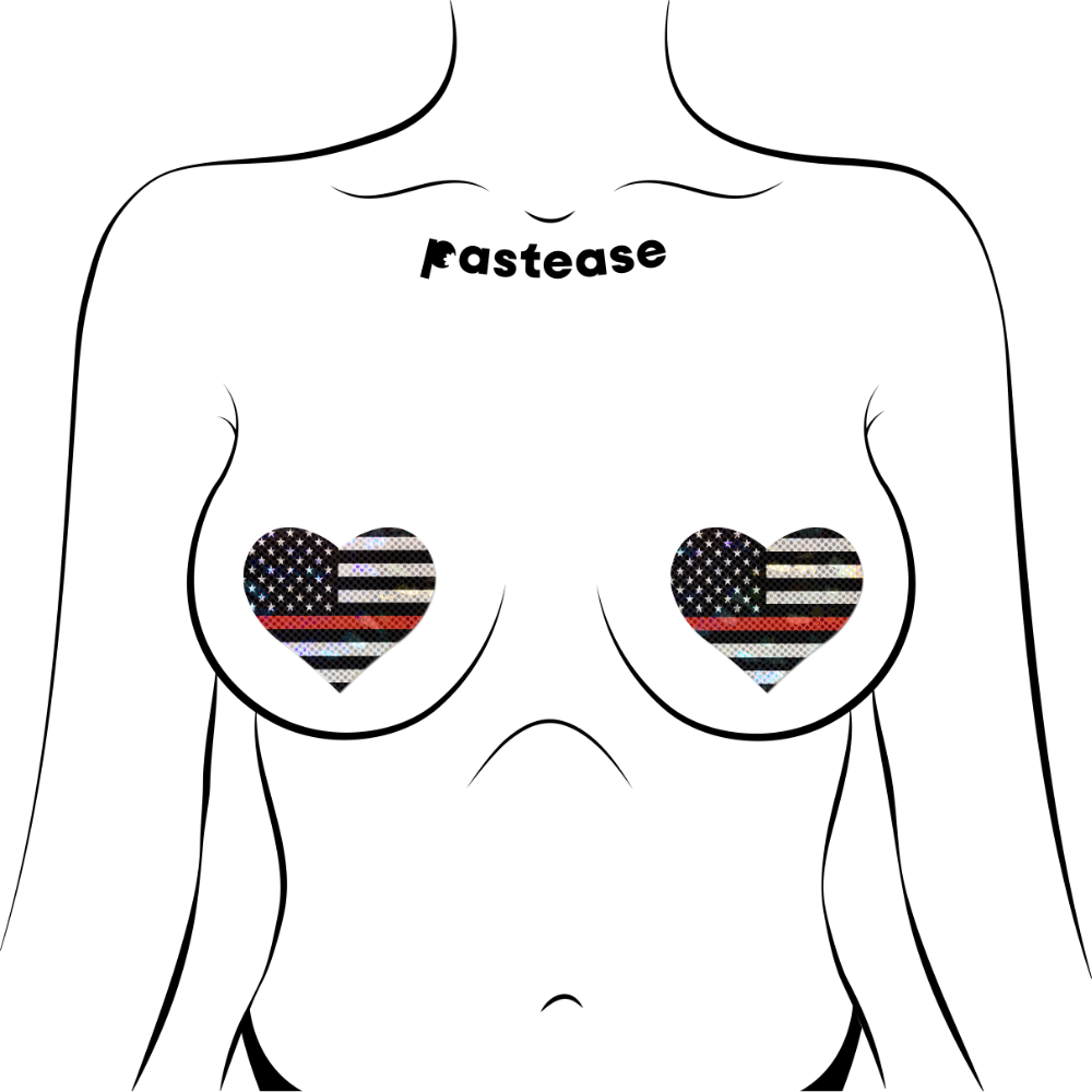 5-Pack: Love: Thin Red Line American Flag Flashy Heart Nipple Pasties by Pastease o/s