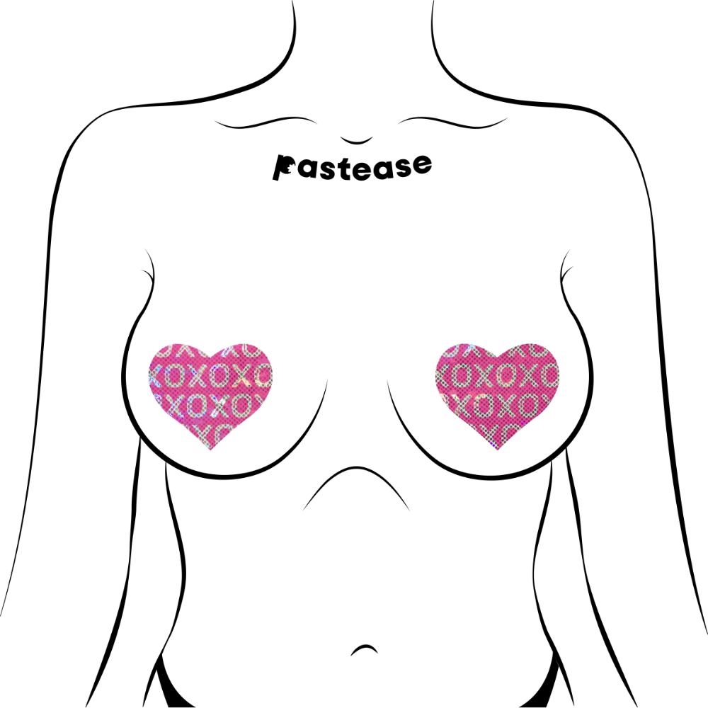 5-Pack: Love: Shattered Glass Disco Ball Pink with White XO Heart Nipple Pasties by Pastease® o/s