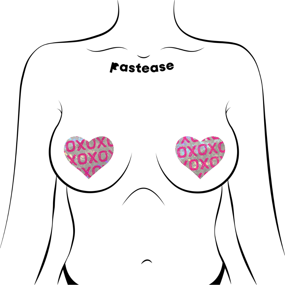 5-Pack: Love: Shattered Glass Disco Ball White with Pink XO Heart Nipple Pasties by Pastease® o/s
