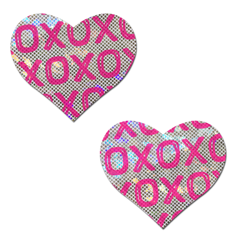 5-Pack: Love: Shattered Glass Disco Ball White with Pink XO Heart Nipple Pasties by Pastease® o/s
