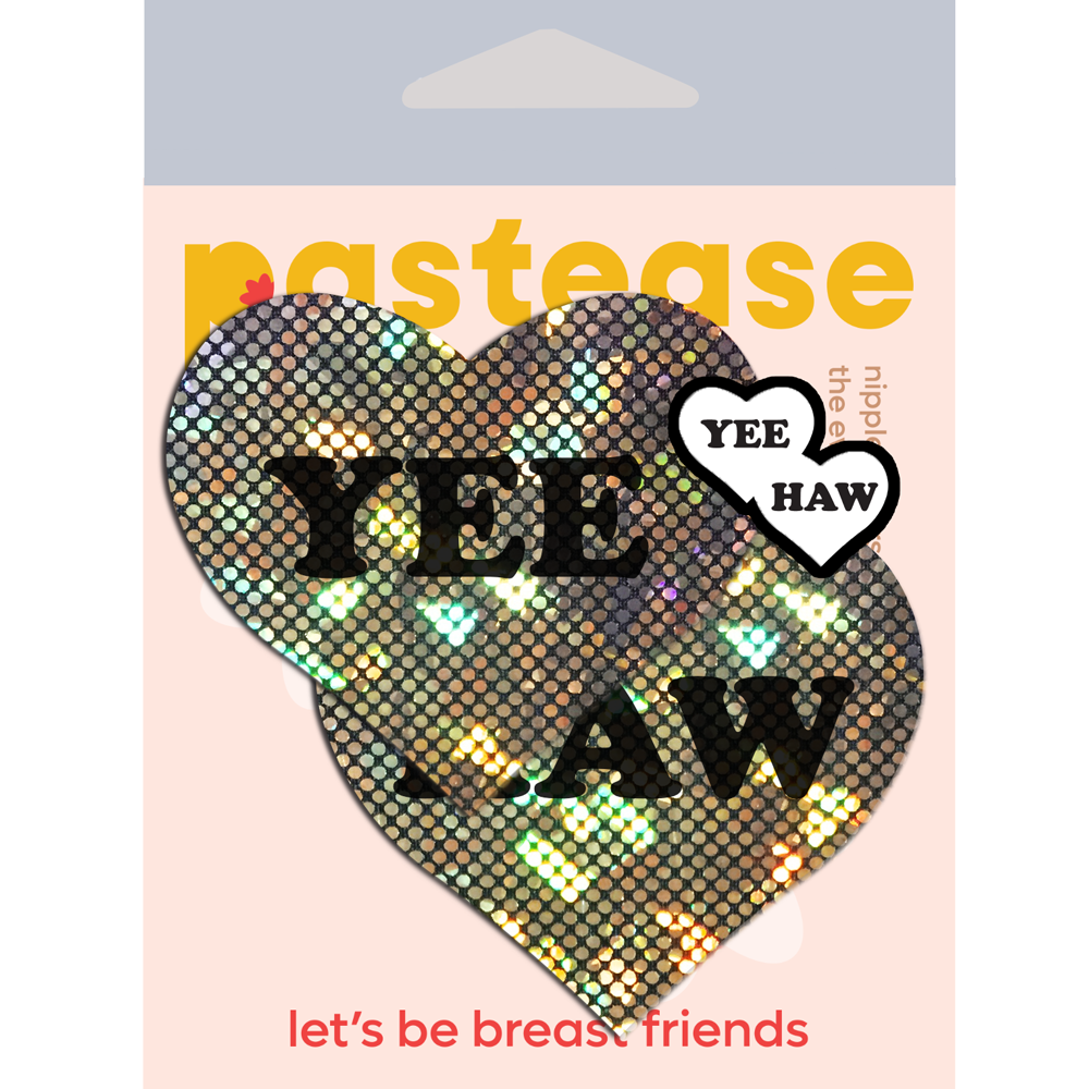 5-Pack: Love: 'YEE HAW' in Black on Gold Glitter Disco Heart Nipple Pasties by Pastease