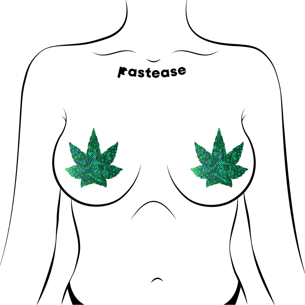 5-Pack: Indica Pot Leaf: Crystal Green Weed Nipple Pasties by Pastease® o/s