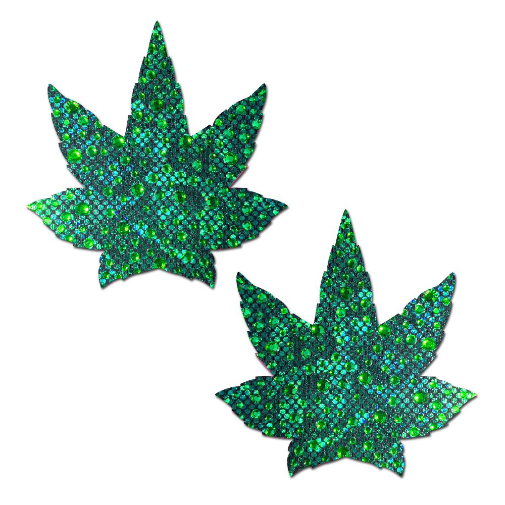 5-Pack: Indica Pot Leaf: Crystal Green Weed Nipple Pasties by Pastease® o/s