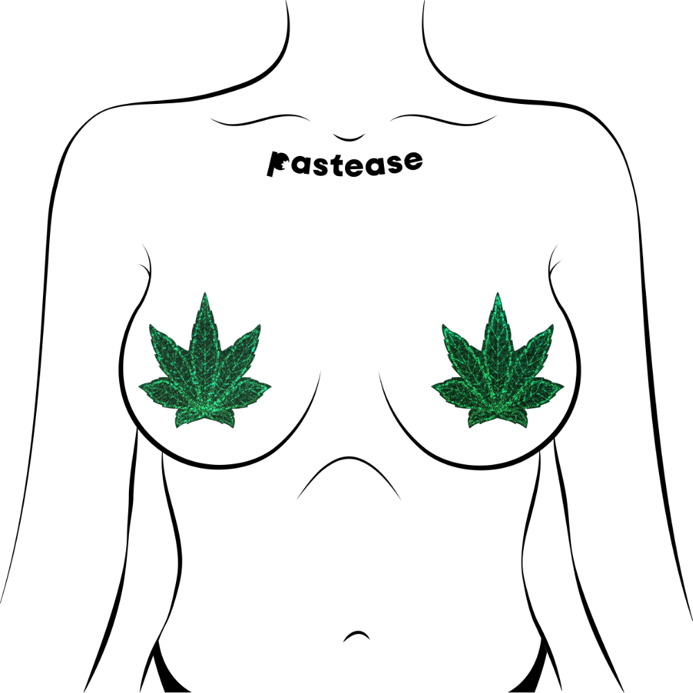 5-Pack: Indica Pot Leaf: Glitter Green Weed Nipple Pasties by Pastease® o/s