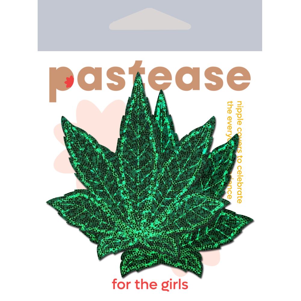 5-Pack: Indica Pot Leaf: Glitter Green Weed Nipple Pasties by Pastease® o/s