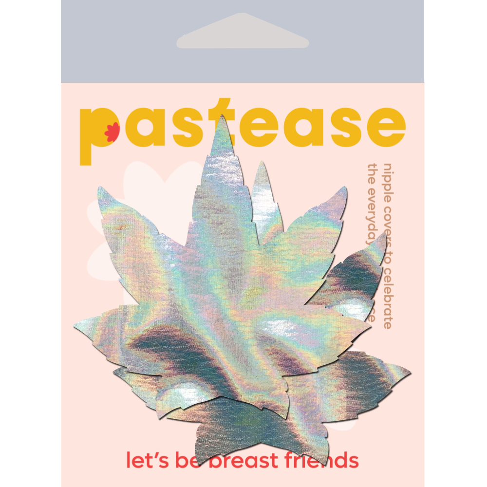 5-Pack: Indica Pot Leaf: Silver Holographic Weed Nipple Pasties  by Pastease® o/s