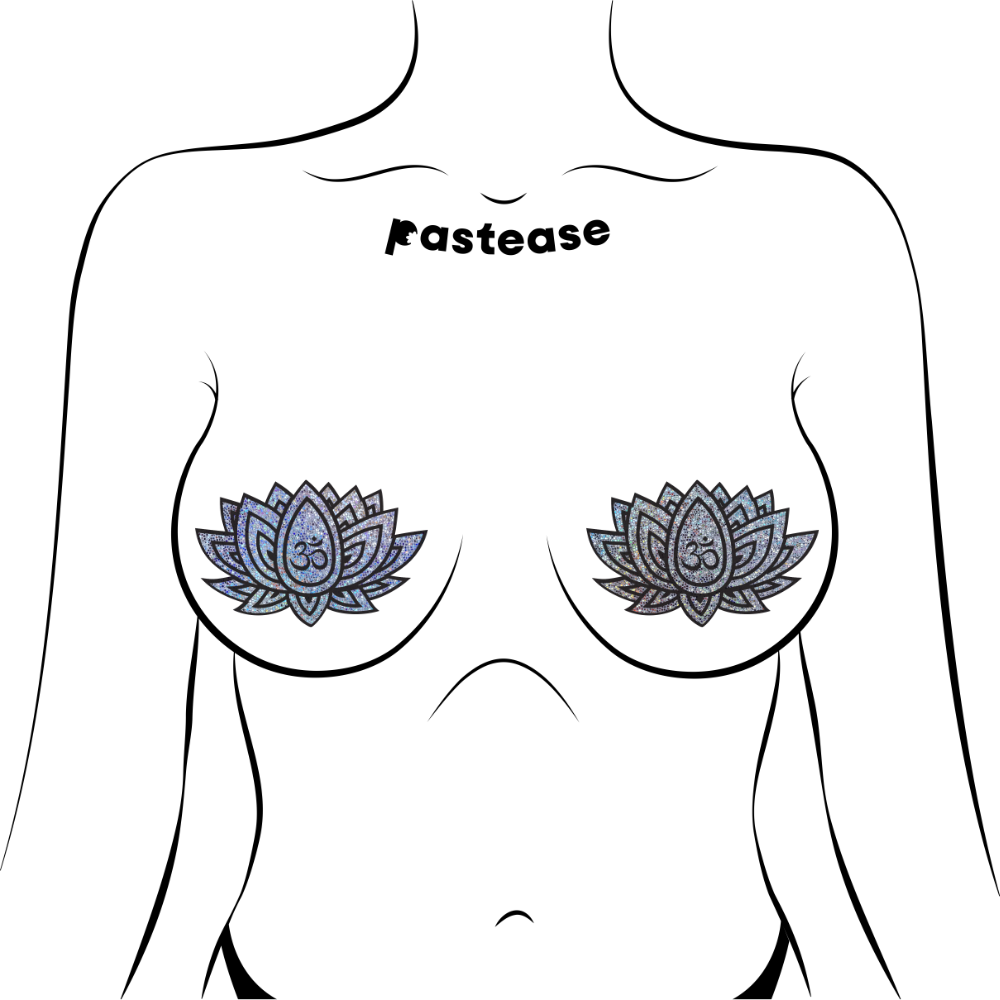 5-Pack: Lotus: Glitter Silver Ohm Lotus Nipple Pasties by Pastease® o/s