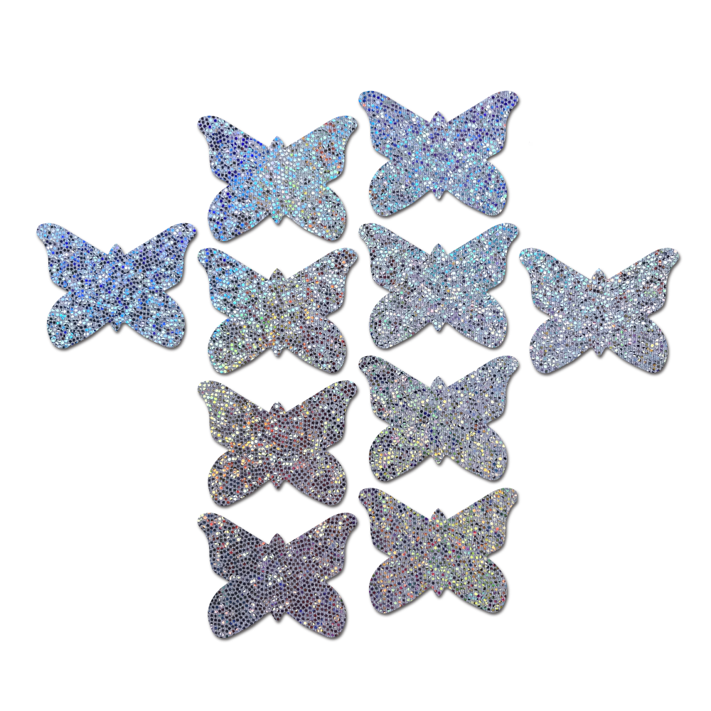 5-Pack: Body Minis: 10 Mini Silver Glitter Butterflies Nipple and Body Pasties by Pastease® o/s