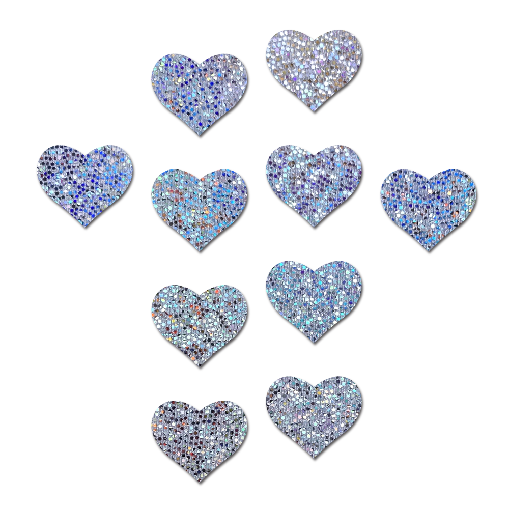 5-Pack: Body Minis: 10 Mini Silver Glitter Hearts Nipple & Body Pasties by Pastease® o/s