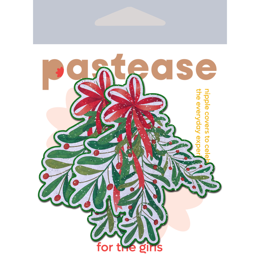 5-Pack: Christmas Winter Mistletoe with Red Bow Kissing Nipple Pasties by Pastease®