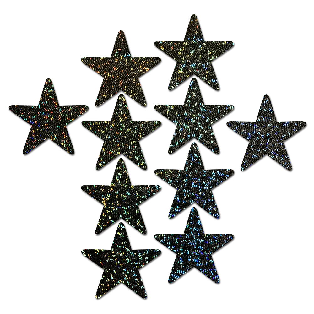 5-Pack: Body Minis: 10 Mini Black Glitter Stars Nipple & Body Pasties by Pastease® o/s